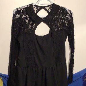 black dress with lace sleeves